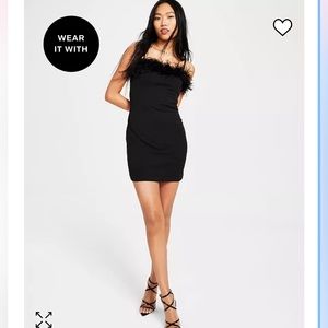Juniors’Feather Trim Body Con Mini Dress